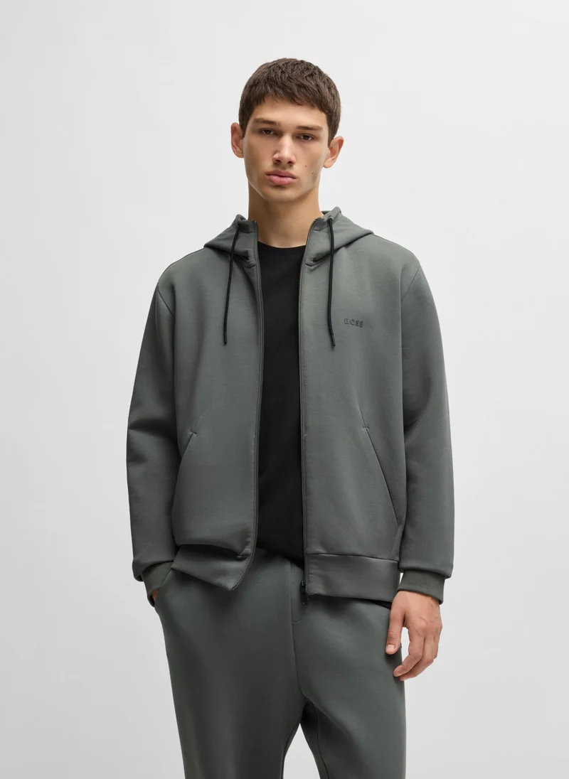 بوس Stretch-cotton zip-up hoodie with logo print