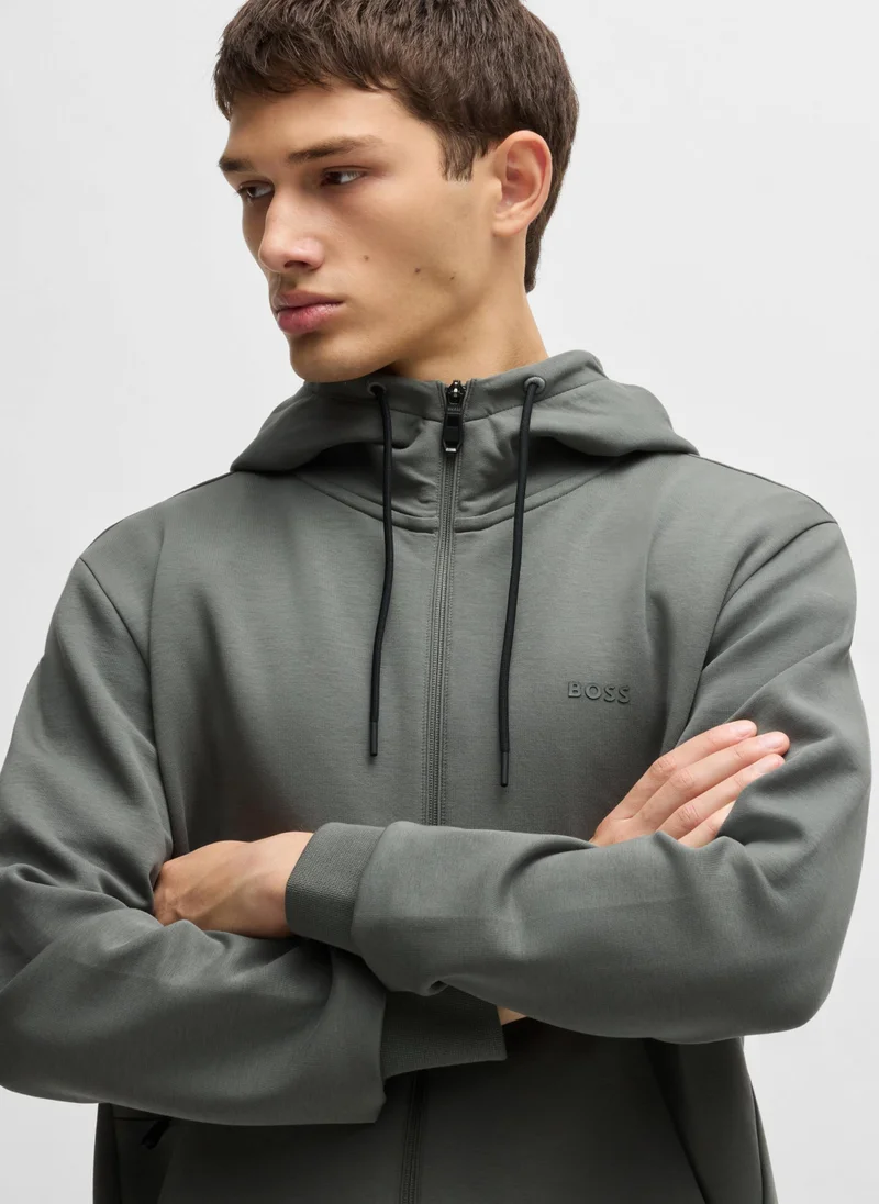 بوس Stretch-cotton zip-up hoodie with logo print