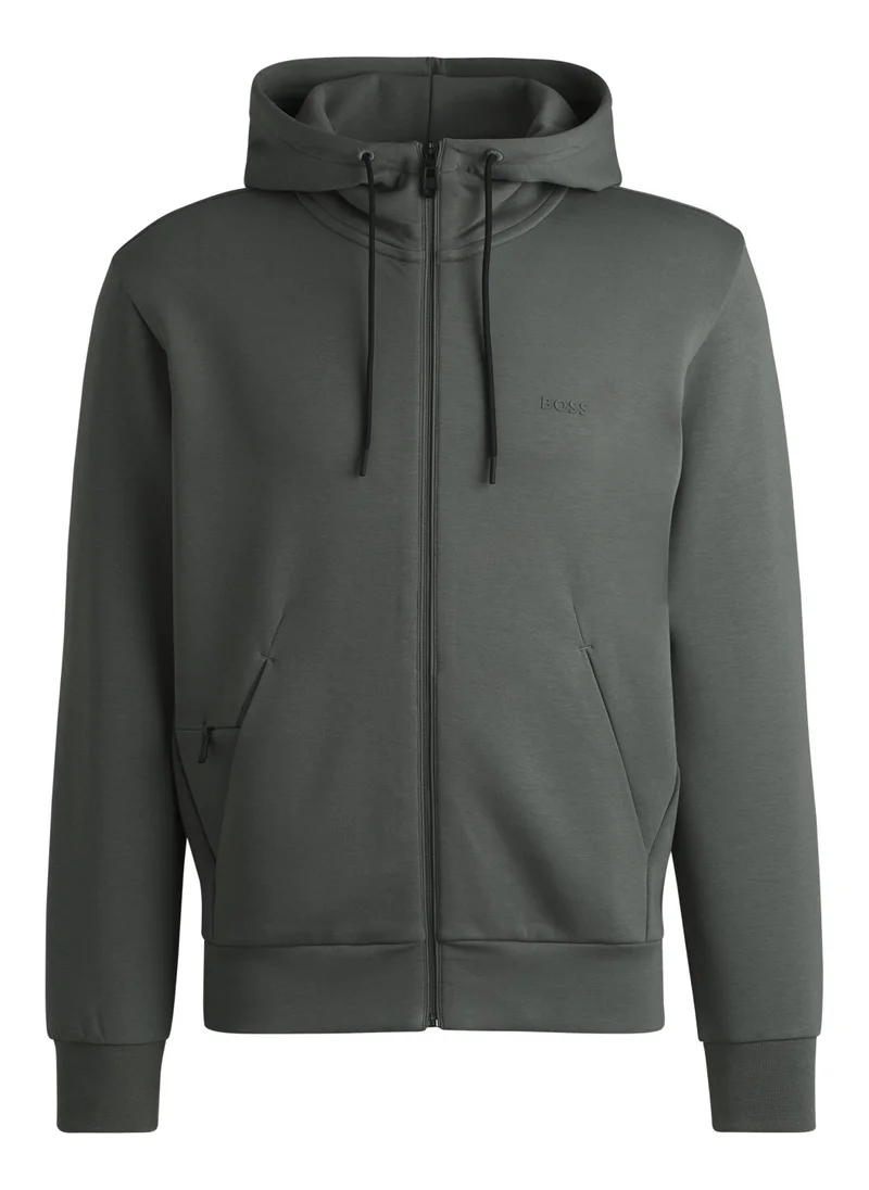 بوس Stretch-cotton zip-up hoodie with logo print