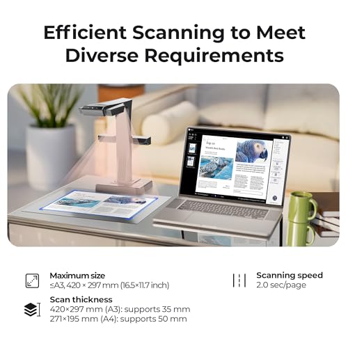 CZUR ET16 Plus Advanced Book & Document Scanner, 2nd Gen Auto-Flatten&Deskew Tech, 16MP Camera, Capture A3, 186 Languages OCR, Convert to PDF/Searchable PDF/Word/Tiff/Excel, Run On Windows&MacOS - Image 5