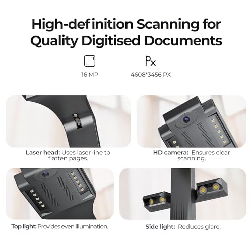 CZUR ET16 Plus Advanced Book & Document Scanner, 2nd Gen Auto-Flatten&Deskew Tech, 16MP Camera, Capture A3, 186 Languages OCR, Convert to PDF/Searchable PDF/Word/Tiff/Excel, Run On Windows&MacOS - Image 2