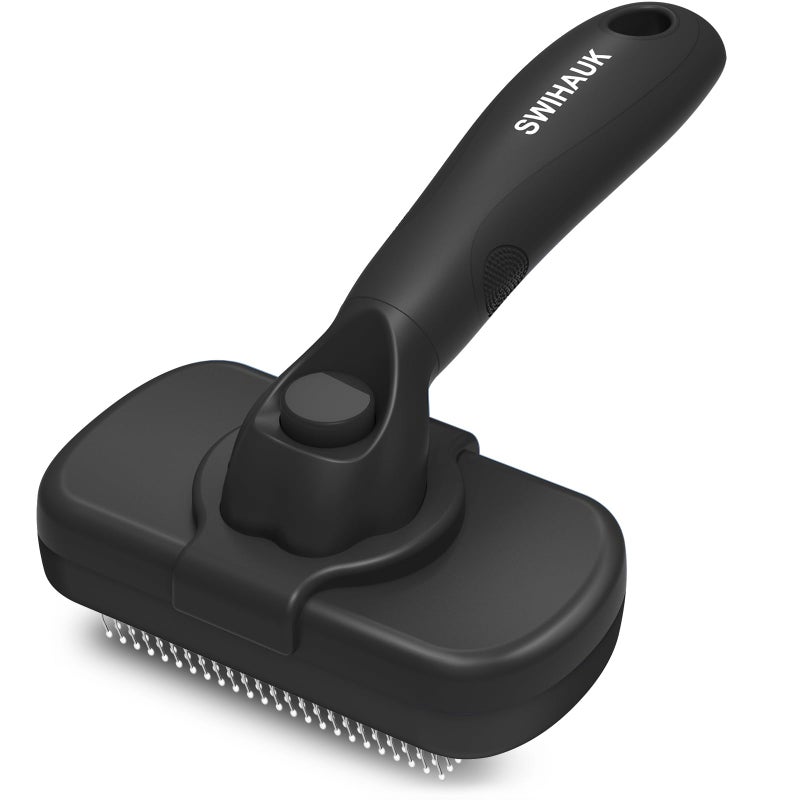 Swihauk Self Cleaning Slicker Brush for Dogs & Cats - Skin Friendly Deshedding and Grooming Brush for Haired Pets, Pet Supplies Accessory, Black - Image 1