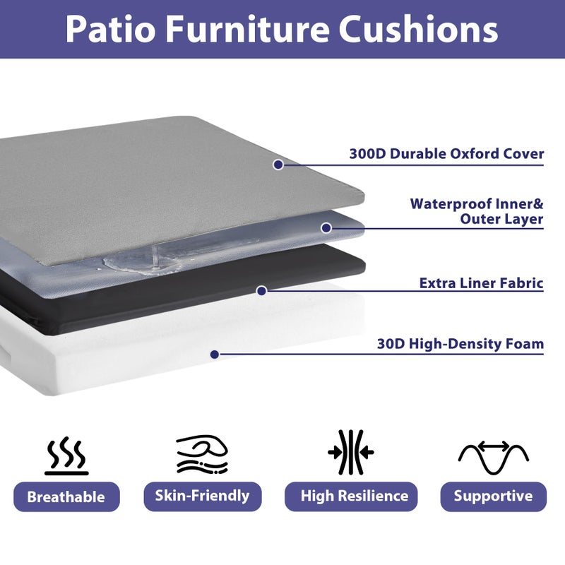 IPYNBAP Outdoor Chair Cushions Set of 4 -Waterproof Outdoor Seat Cushions for Patio Furniture, Patio Chair Cushion with Handle and Ties, Square Out Door Chair Pads,19" x 19" x 3", Grey - Image 2