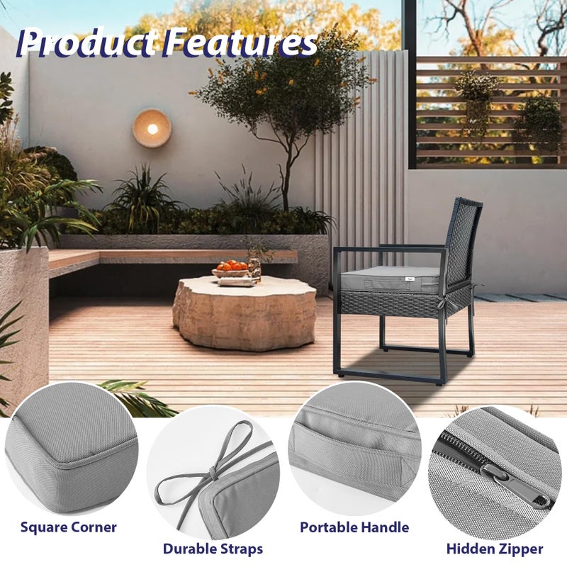 IPYNBAP Outdoor Chair Cushions Set of 4 -Waterproof Outdoor Seat Cushions for Patio Furniture, Patio Chair Cushion with Handle and Ties, Square Out Door Chair Pads,19" x 19" x 3", Grey - Image 5