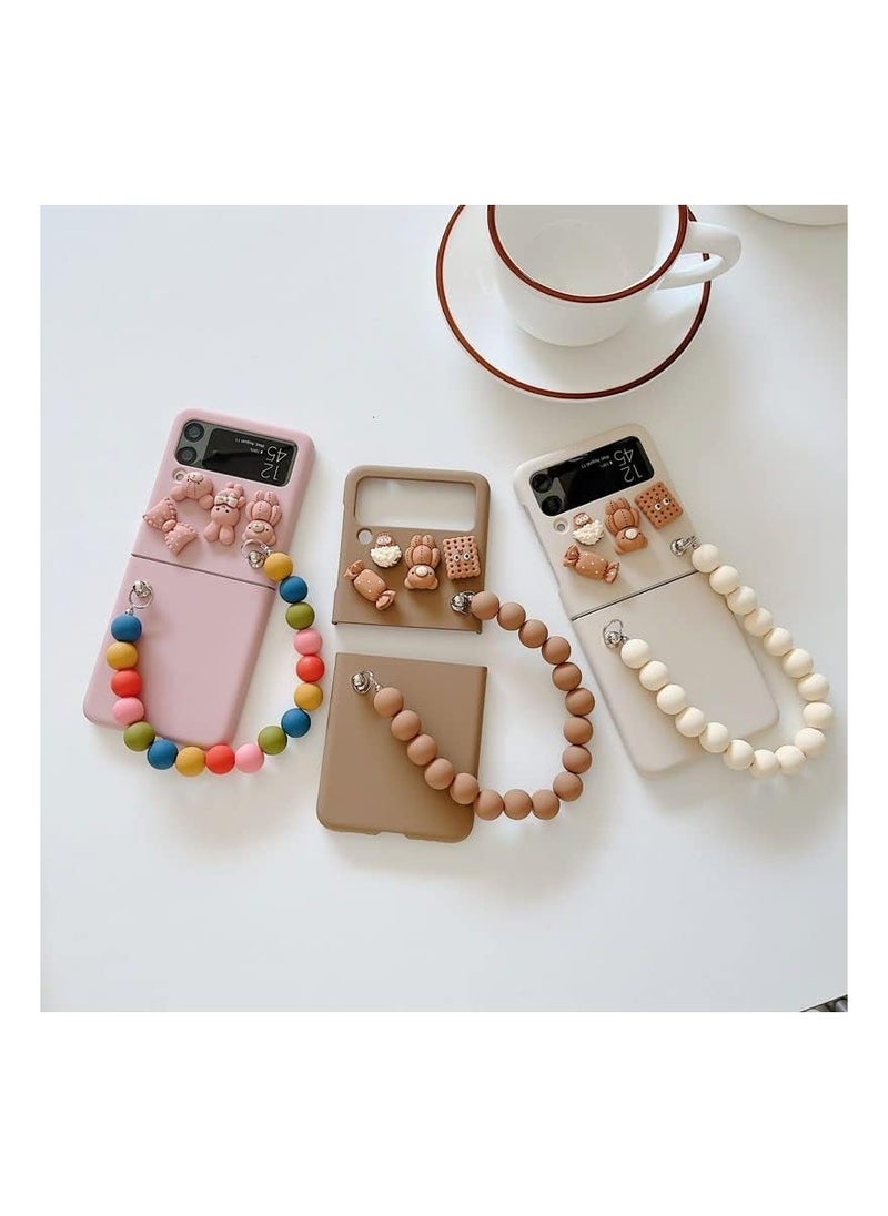 Generic - Samsung Galaxy Z Flip 4 Case, 3D Cute Candy Bear Toys Bracelet Phone Cases, Hard Cover Hand Chain Shell Wristband, Anti-Fall Protective Phone Cover, Brown - Image 1
