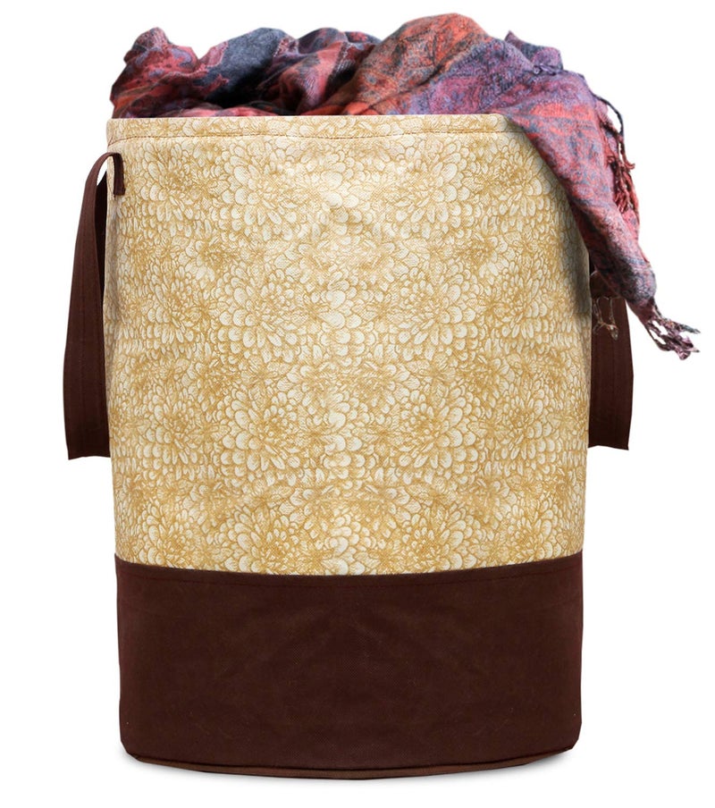 Kuber Industries Metalic Flower 3 Piece Non Woven Saree Cover Set, Large, Red & Metalic Printed Waterproof Canvas Laundry Bag, Toy Storage, Laundry Basket Organizer 45 L (Brown) CTKTC034616 - Image 5
