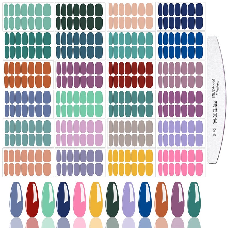 JERCLITY 24 Sheets Solid Cool Colors Nail Stickers Full Wraps Real Polish Strips for Women Art Bright Color Gel Strips With File - Image 1