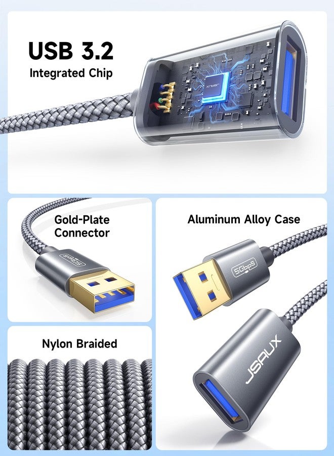jsaux كابل تمديد USB 3.0 من JSAUX بحجم 2 حزمة 10 قدم + 10 قدم، نوع A ذكر إلى أنثى، كابل موسع من النايلون متوافق مع كاميرا الويب، الكاميرا، الهاتف، محور USB، الفأرة، لوحة المفاتيح، الطابعة، القرص الصلب، إكس بوكس - رمادي - Image 3