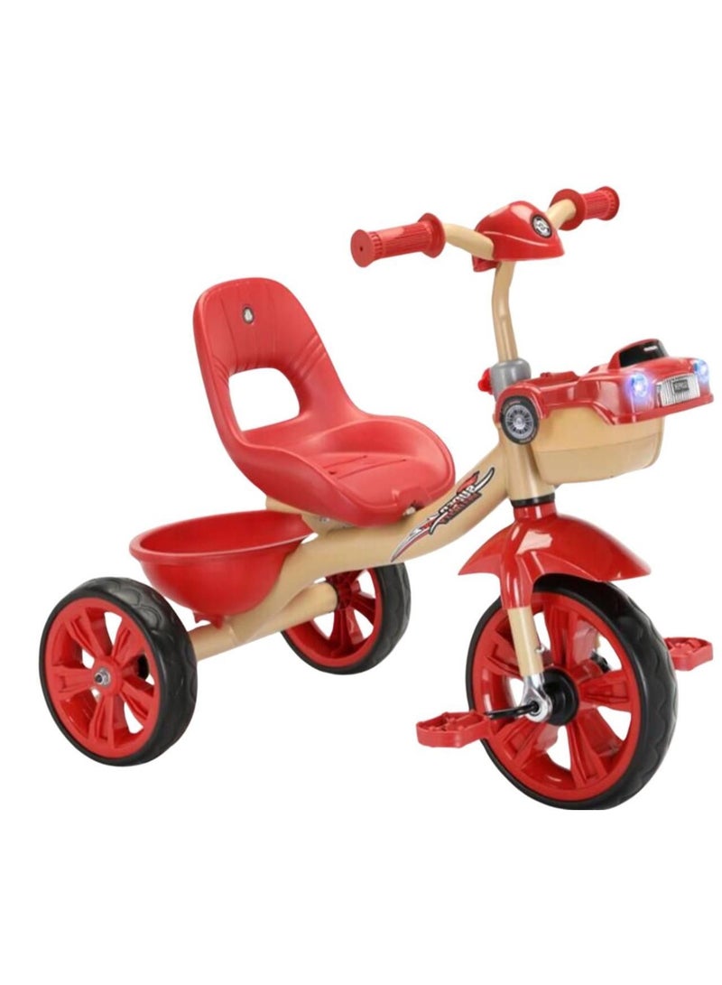 Tricycle for Kids, Baby Cycle with Light and Music, Kids Tricycle with Back Storage Basket & 3 Wheels, Baby Cycle Bike For 2 to 5 Years Boys Girls Red