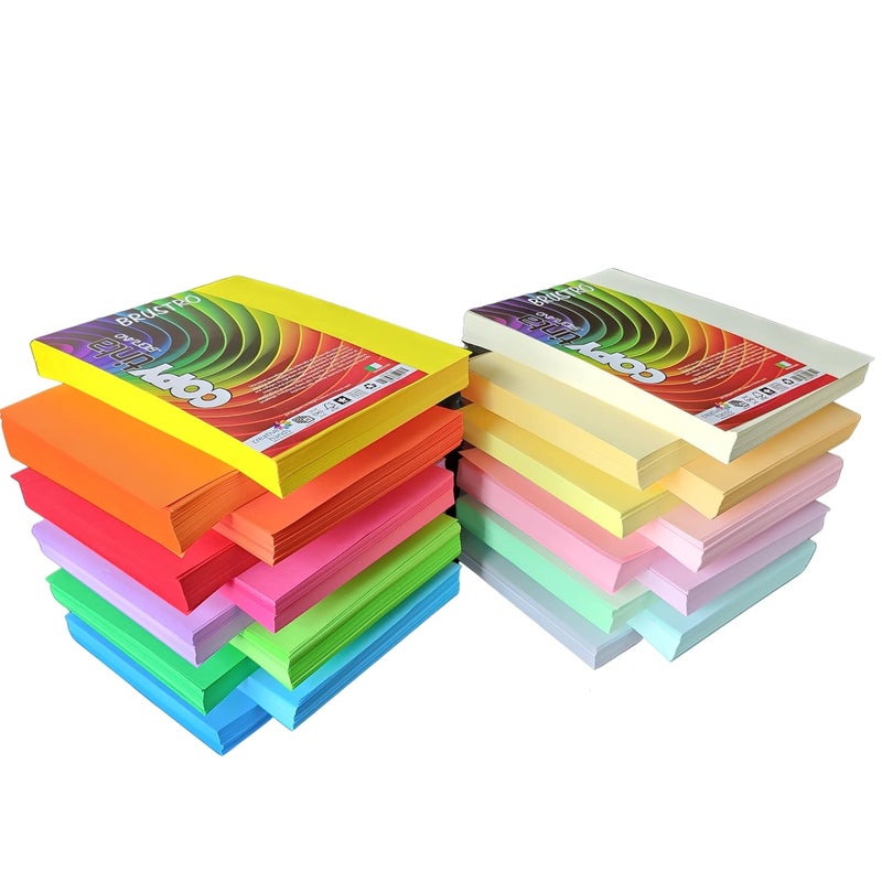 FABRIANO Brustro Copy Tinta A4 Assorted Bright & Soft Combo Pack, 80 Sheets (4 Sheets Each Of 10 Bright Colours & 10 Soft Colours) - Image 1