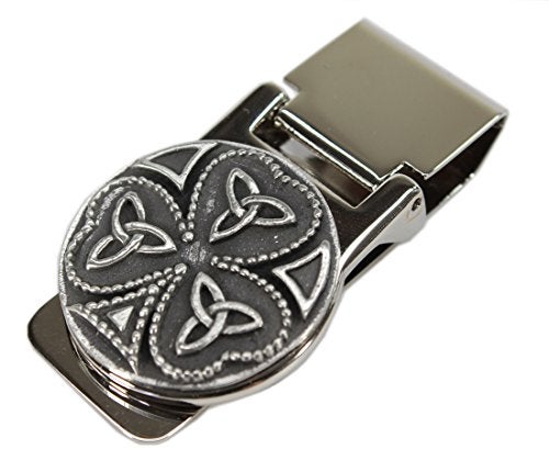 Biddy Murphy Irish Gifts, Shamrock Celtic Money Clip Trinity Knot Stainless Steel & Pewter Made in Ireland - Image 1