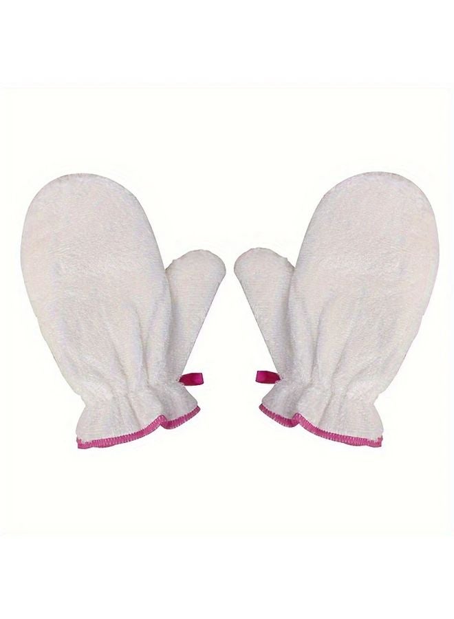 White And Pink Bamboo Fiber Dishwashing Gloves 2pcs Double Layer Durable Reusable Kitchen Cleaning - Image 1
