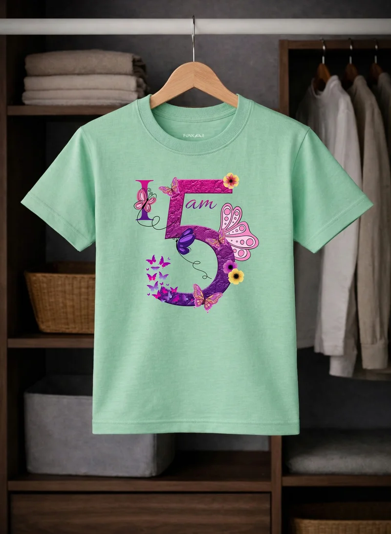 Funkaar Funkaar Birthday Girl, 5th Year Butterfly Birthday Graphic Print T-Shirt