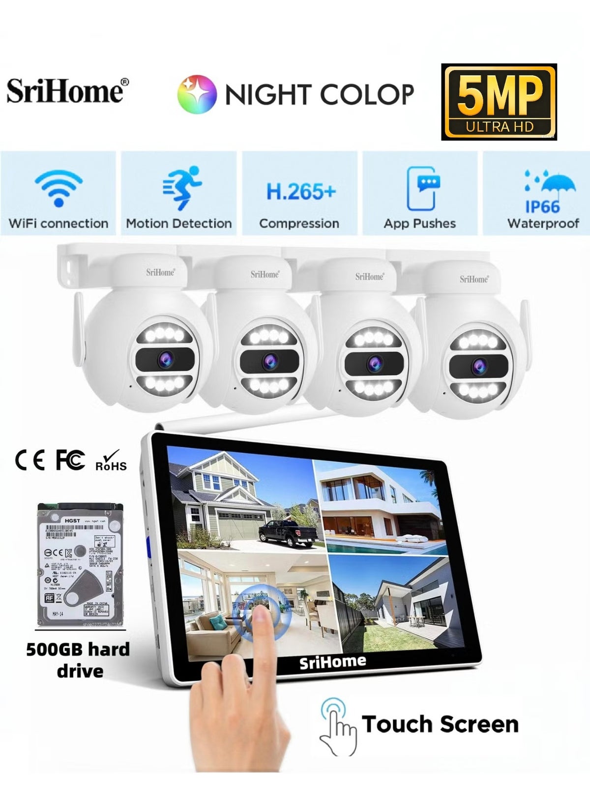 SriHome SriHome 4ch Nvr Ip Cameras Security System 10 inch Z9BCD7CE6FAE1558B7A61Z