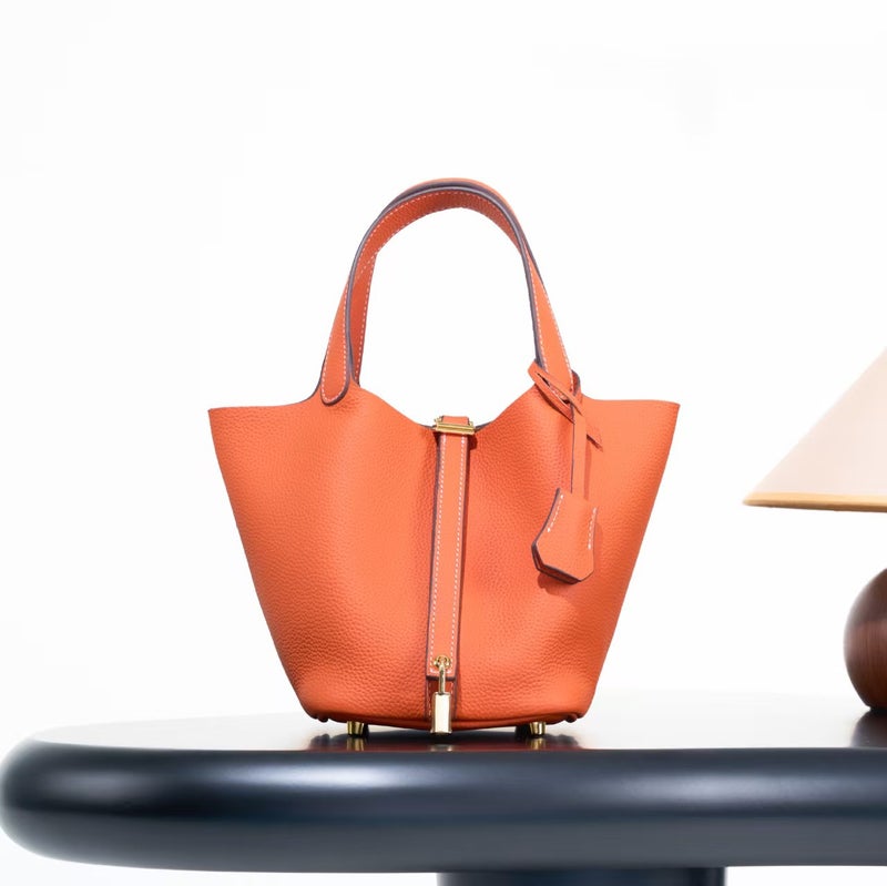 Manufacturer Togo Cowhide Leather Basket Bag For Women, First Layer Lychee Pattern, Fashionable And Versatile, Large Capacity Tote Bucket Bag - Image 1