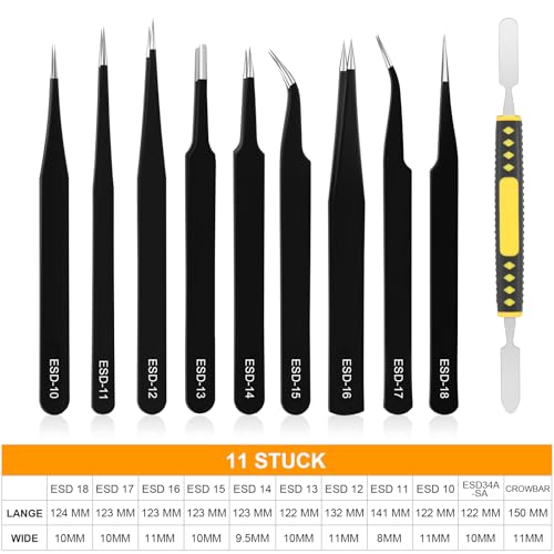 Ainiv Precision Tweezers Set, 11PCS Anti-Static ESD Tweezers Set with 1PCS Micro Wire Cutter for Modeling, Electronic Repair, Handicraft, Laboratory, Jewelry Manufacturing, Hobby etc - Image 2