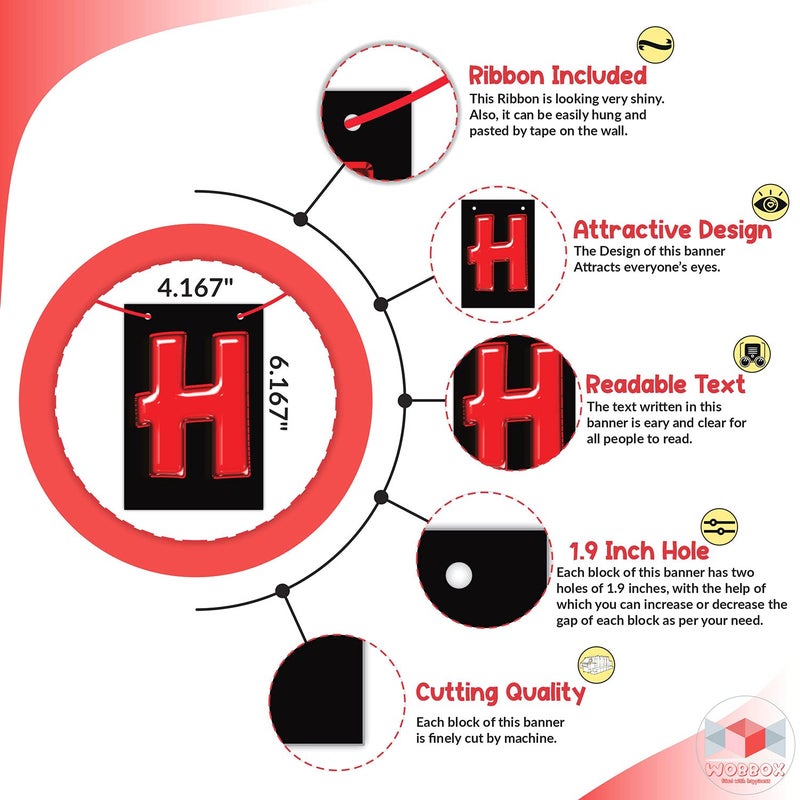 Wobbox Anniversary Party Props with Black & Red Balloon Text Bunting Banner & Balloon & Foil Curtain, Anniversary Party Decoration (46 Pcs Combo) - Image 4