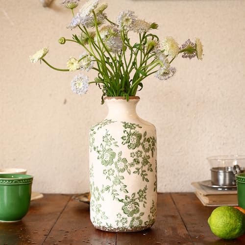 Ronasip 8" Retro Crackle Glaze Ceramic Vase Rustic Green Vases Decorative Vases Farmhouse Home Decor Vase Chinoiserie Vintage Flower Vases (Green, 8 Inches) - Image 2