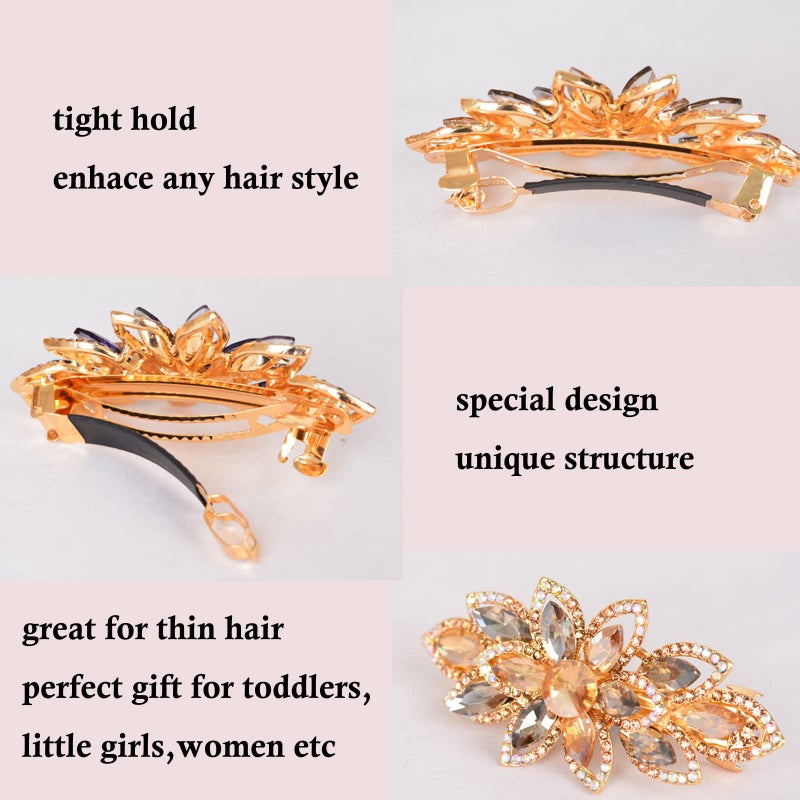 Sankuwen Floral Rhinestone Hairpin Luxury Crystal Flower Hair Barrette Clip (Champagne) - Image 4