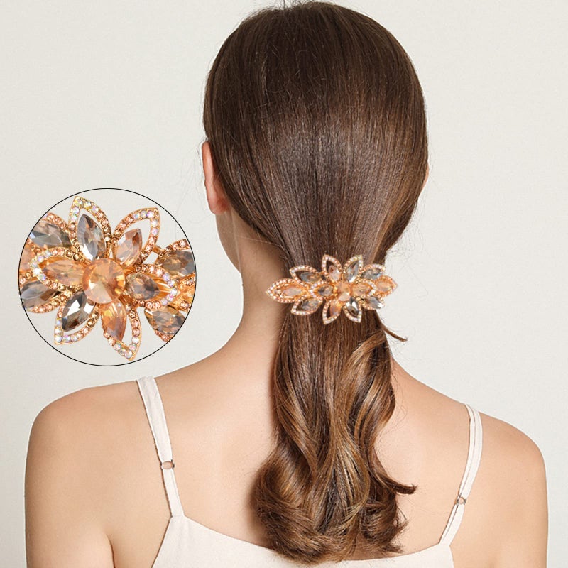 Sankuwen Floral Rhinestone Hairpin Luxury Crystal Flower Hair Barrette Clip (Champagne) - Image 5