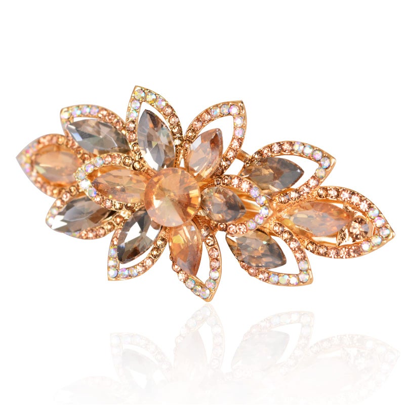 Sankuwen Floral Rhinestone Hairpin Luxury Crystal Flower Hair Barrette Clip (Champagne) - Image 2