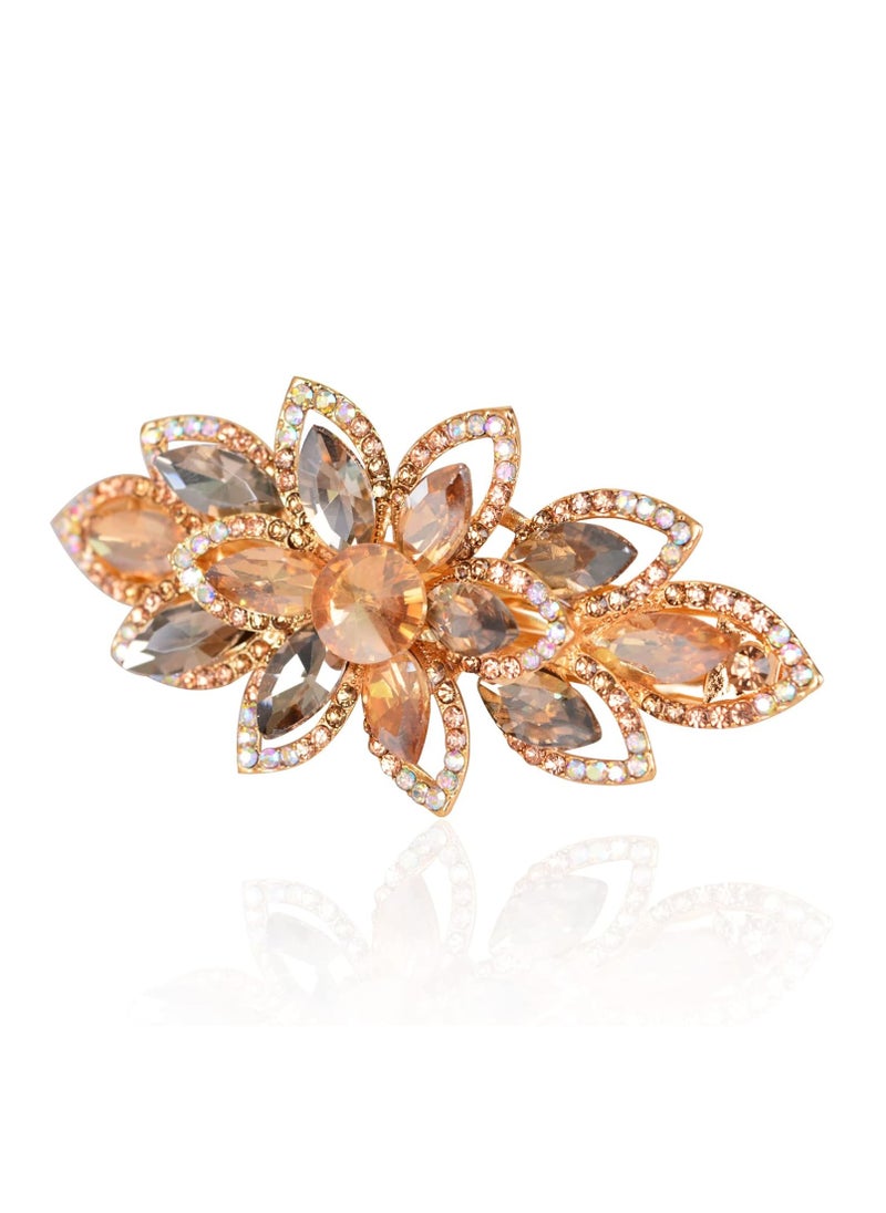 Sankuwen Floral Rhinestone Hairpin Luxury Crystal Flower Hair Barrette Clip (Champagne)  - Image 1