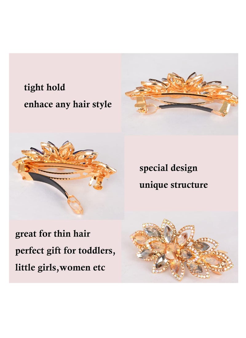 Sankuwen Floral Rhinestone Hairpin Luxury Crystal Flower Hair Barrette Clip (Champagne)  - Image 2