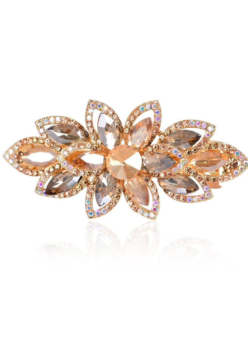Sankuwen Floral Rhinestone Hairpin Luxury Crystal Flower Hair Barrette Clip (Champagne)  - Image 3