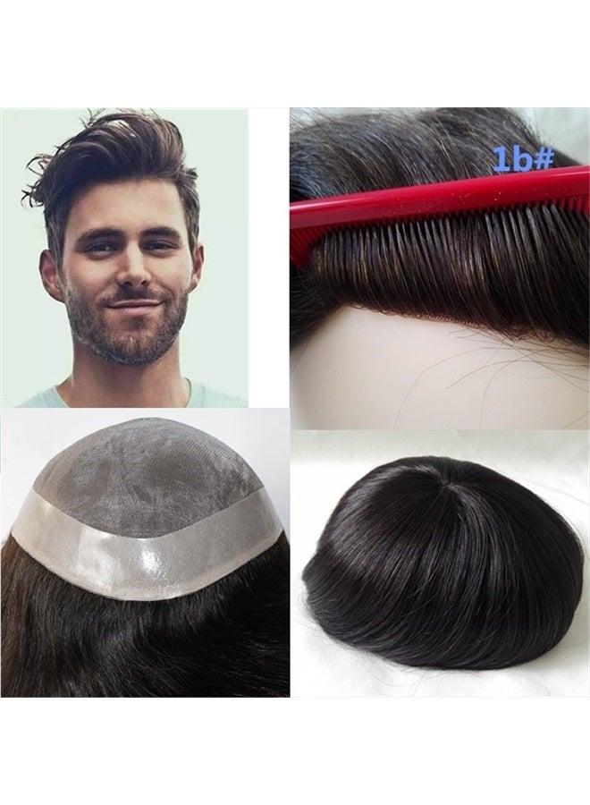 Lumeng Wigs Human Hair Men Toupee Mono Lace With Npu Around Lace Systems Size 7x9 Inch 6 Inch Length Color 1B … - Image 1