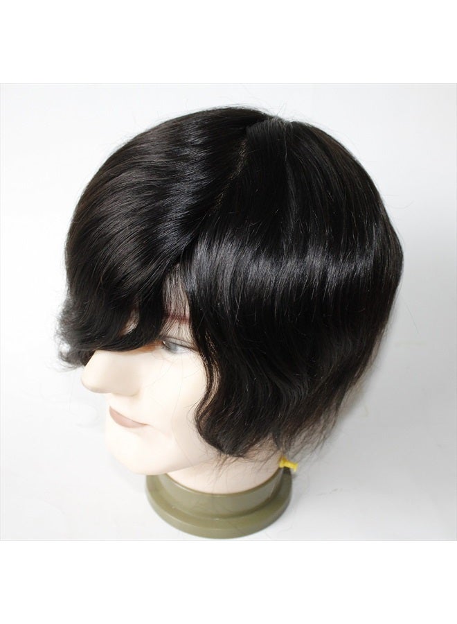 Lumeng Wigs Human Hair Men Toupee Mono Lace With Npu Around Lace Systems Size 7x9 Inch 6 Inch Length Color 1B … - Image 3