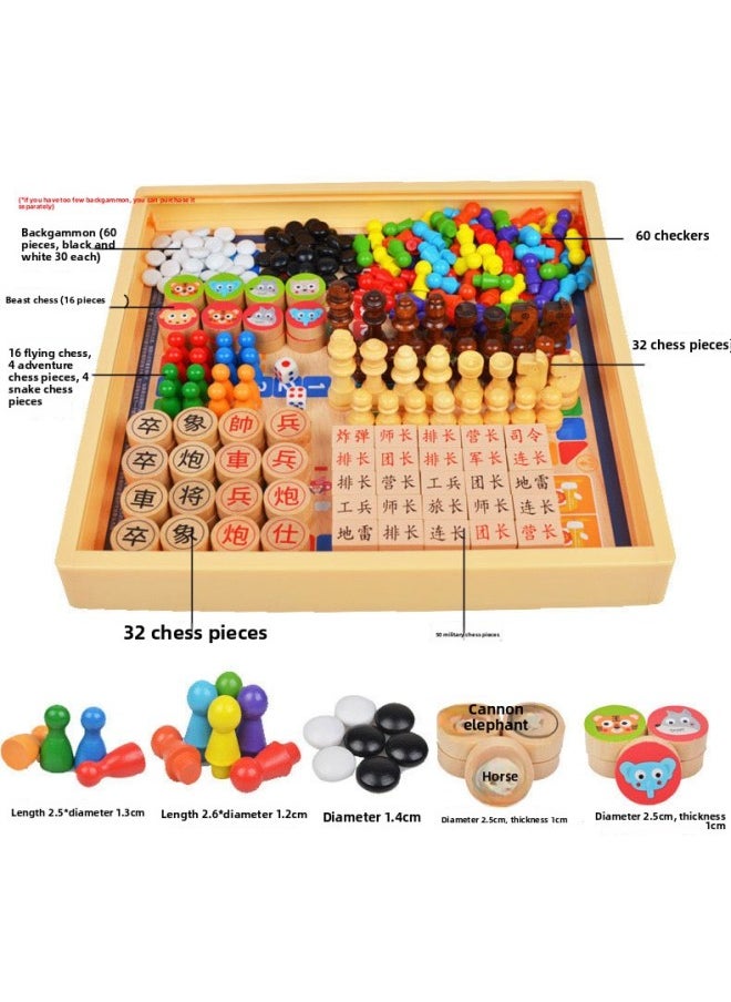 Generic - Checkers Flying Chess Gobang Colosseum Chess Multifunctional Chess Children Elementary School Chess Educational Wooden 61 Toy-Color:30*30cm 4 In 1 B (checkers Gobang Flying Chess Chess) - Image 1