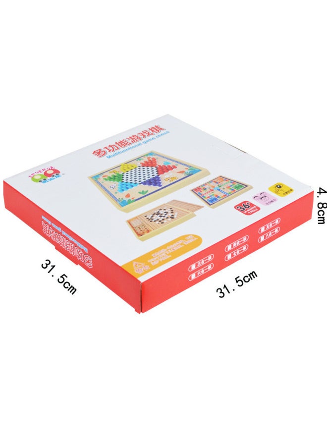 Generic - Checkers Flying Chess Gobang Colosseum Chess Multifunctional Chess Children Elementary School Chess Educational Wooden 61 Toy-Color:30*30cm 4 In 1 B (checkers Gobang Flying Chess Chess) - Image 1
