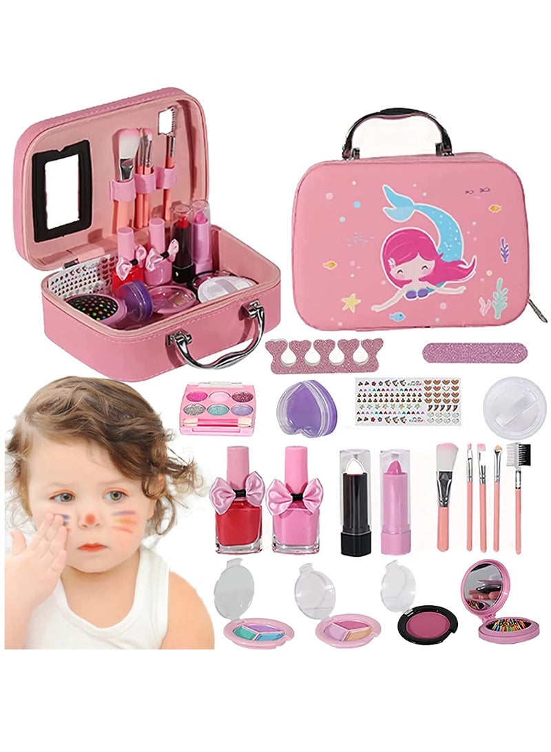 SOLARAE Kids Makeup Kit for Girls, Pretend Play Toy Makeup Set for Little Girls, Washable Makeup Kit Real Cosmetic Toy With Mermaid Bag, Halloween Birthday Gifts for Girls Age - Image 1