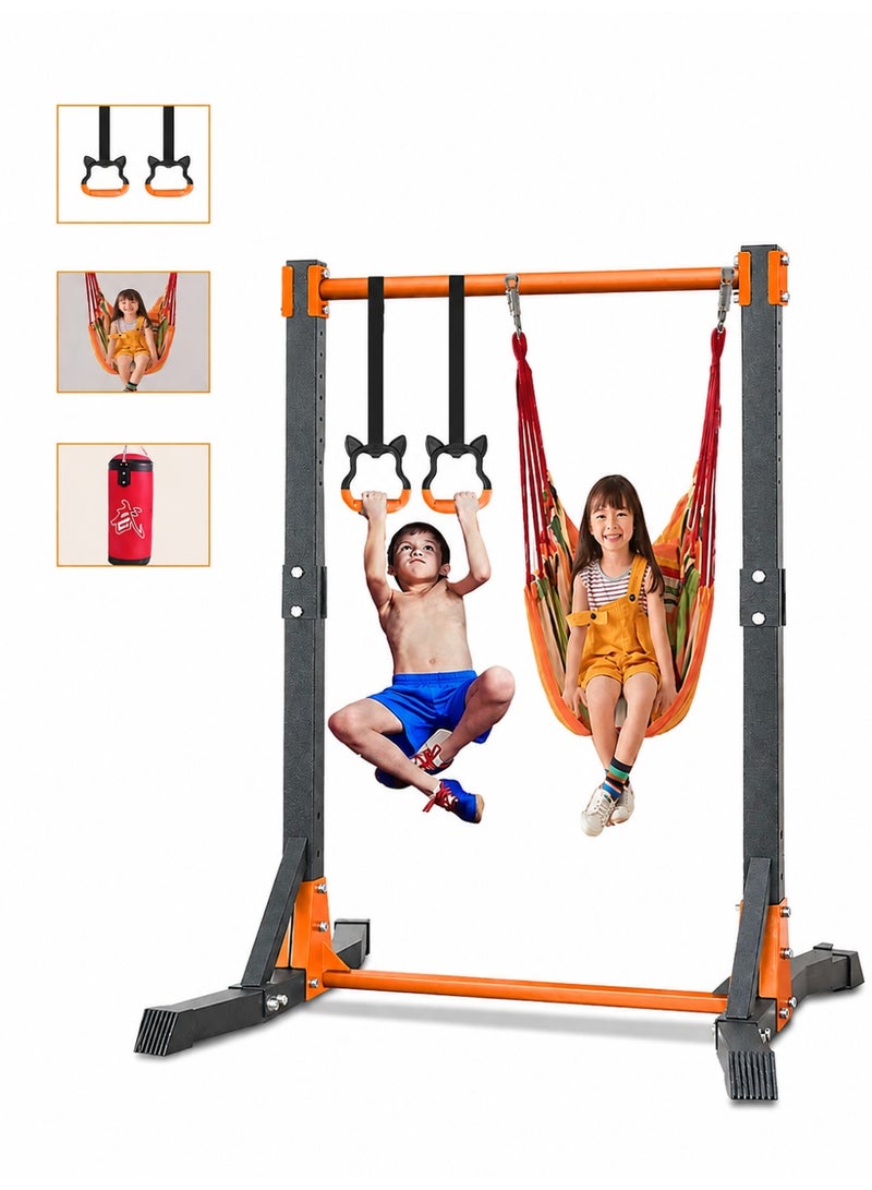XiuWoo Gymnastics equipment, Adjustable, Junior Children Folding Training equipment for Kids Home Gym Equipment with Rings, Swings and Sandbags - Image 1