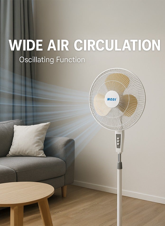 مودي مروحة عمودية 45 وات 16 بوصة شفرة معدنية تبريد هادئ متذبذبة ارتفاع قابل للتعديل مروحة قائمة للمنزل والمكتب وغرفة النوم تدفق هواء قوي موفرة للطاقة - Image 1