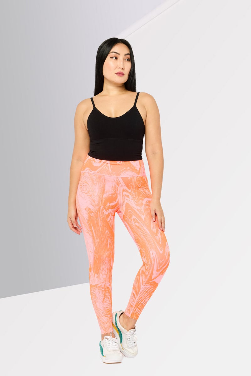 Adidas Women Sportswear Fit Brand Logo Outdoor Tights, Pink/Orange - Image 2