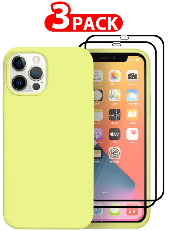 CATANES [for iPhone 12 Pro] 3 Pack Silicone Case and 2 3D Screen Protectors Shockproof Protective Case Anti Scratch Smooth Case Cover/Yellow - Image 1