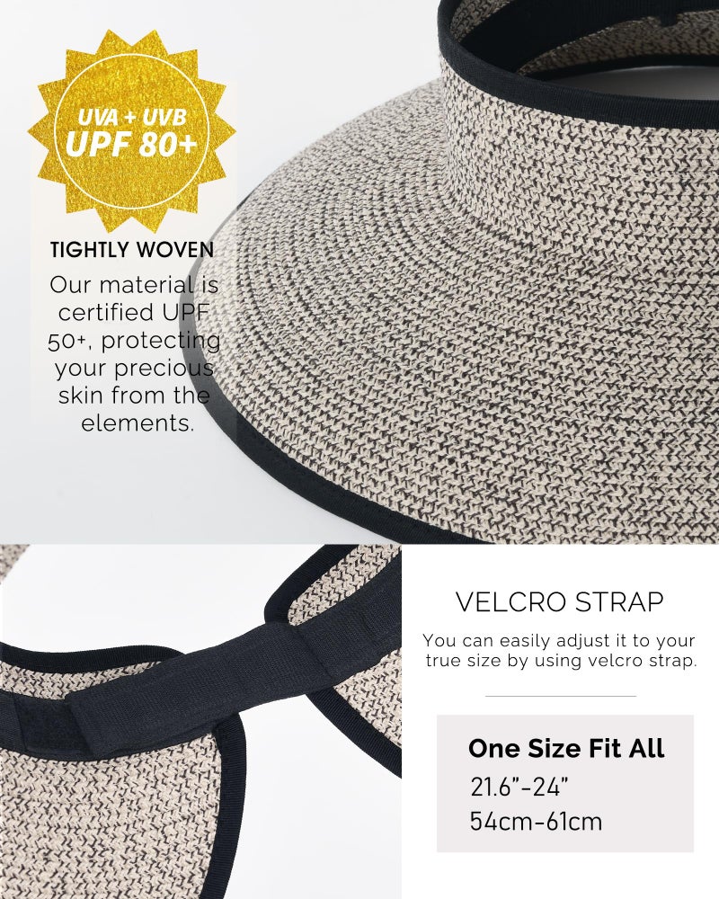 FURTALK Sun Visor Hats for Women Wide Brim Straw Ponytail Summer Beach Hat UV UPF Packable Foldable Travel - Image 4