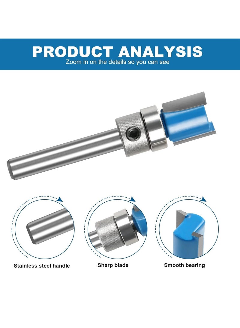Straight Router Bit Set, 3PCS 1/4 Shank Flush Trim Router Bit, Pattern Flush Trim Router Bits Set, Milling Cutter Tool with Top Bearing for Carpenter DIY Woodworking - Image 2