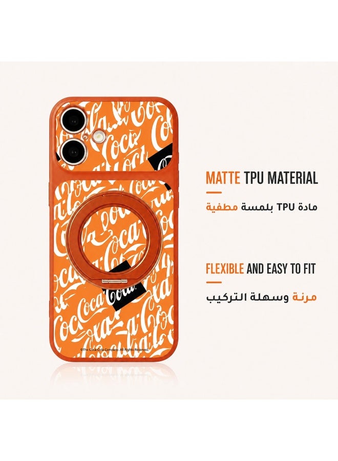 Coca-Cola iPhone 17 Magnetic Phone Case, Matte TPU Protective Cover with Rotatable Magnetic Ring Stand, Wireless Charging Compatible, Camera Protection, Orange - Image 5