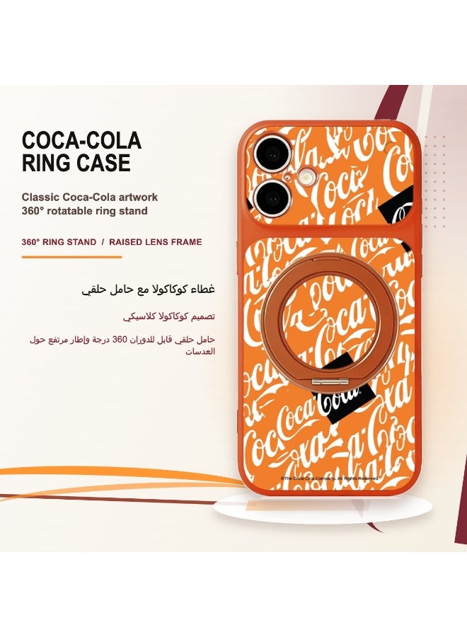 Coca-Cola iPhone 17 Magnetic Phone Case, Matte TPU Protective Cover with Rotatable Magnetic Ring Stand, Wireless Charging Compatible, Camera Protection, Orange - Image 1