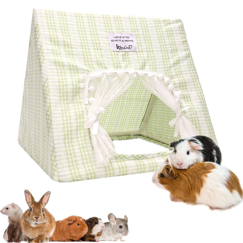 Jevnd Guinea Pig Hideout Large with Curtain, Bunny Hideout, Machine Washable Guinea Pig Hide Tent Houses & Habitats, Small Animal Hideout for Pet Rabbit, Ferret, Rat, Chinchilla, Squirrel (Grid, Large) - Image 1