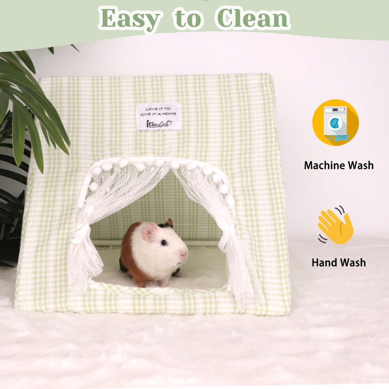 Jevnd Guinea Pig Hideout Large with Curtain, Bunny Hideout, Machine Washable Guinea Pig Hide Tent Houses & Habitats, Small Animal Hideout for Pet Rabbit, Ferret, Rat, Chinchilla, Squirrel (Grid, Large) - Image 4
