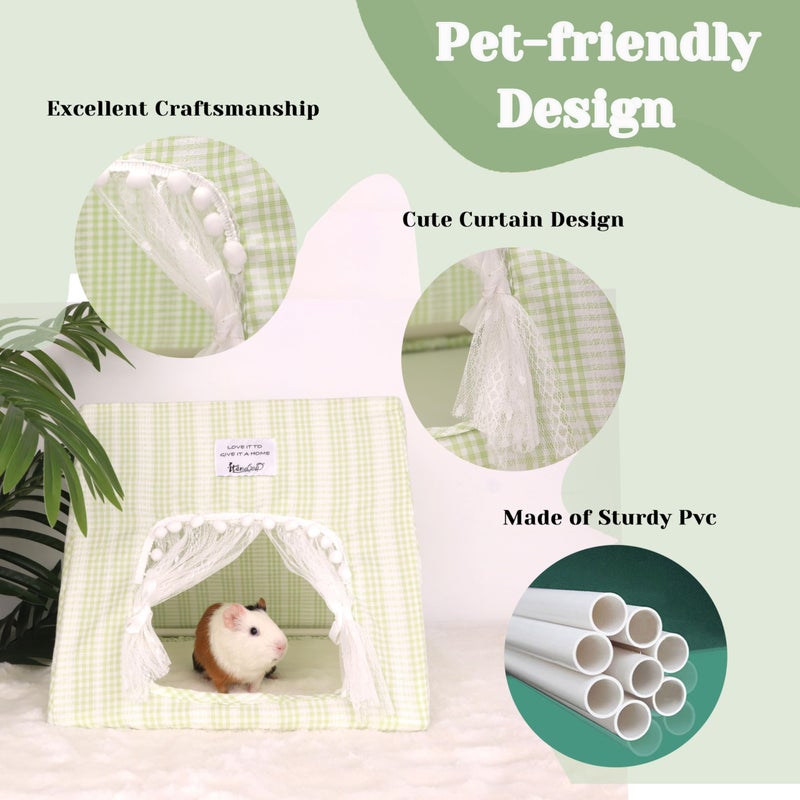 Jevnd Guinea Pig Hideout Large with Curtain, Bunny Hideout, Machine Washable Guinea Pig Hide Tent Houses & Habitats, Small Animal Hideout for Pet Rabbit, Ferret, Rat, Chinchilla, Squirrel (Grid, Large) - Image 5
