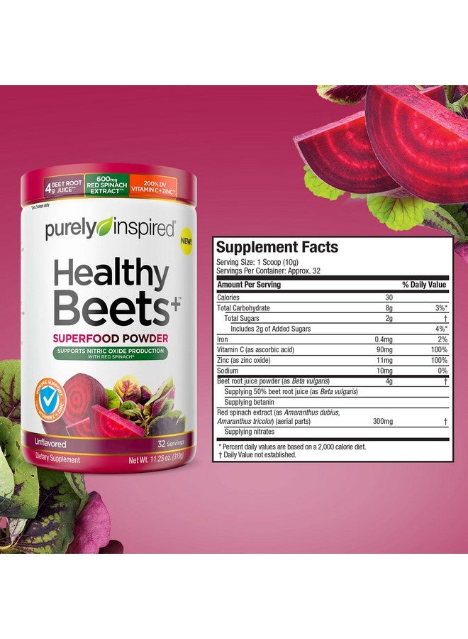 purely inspired Beet Root Powder Healthy Beets + Superfood Powder Vitamin C & Zinc For Immune Support Supports Nitric Oxide Production With Red Spinach Unflavored (32 Servings) - Image 3