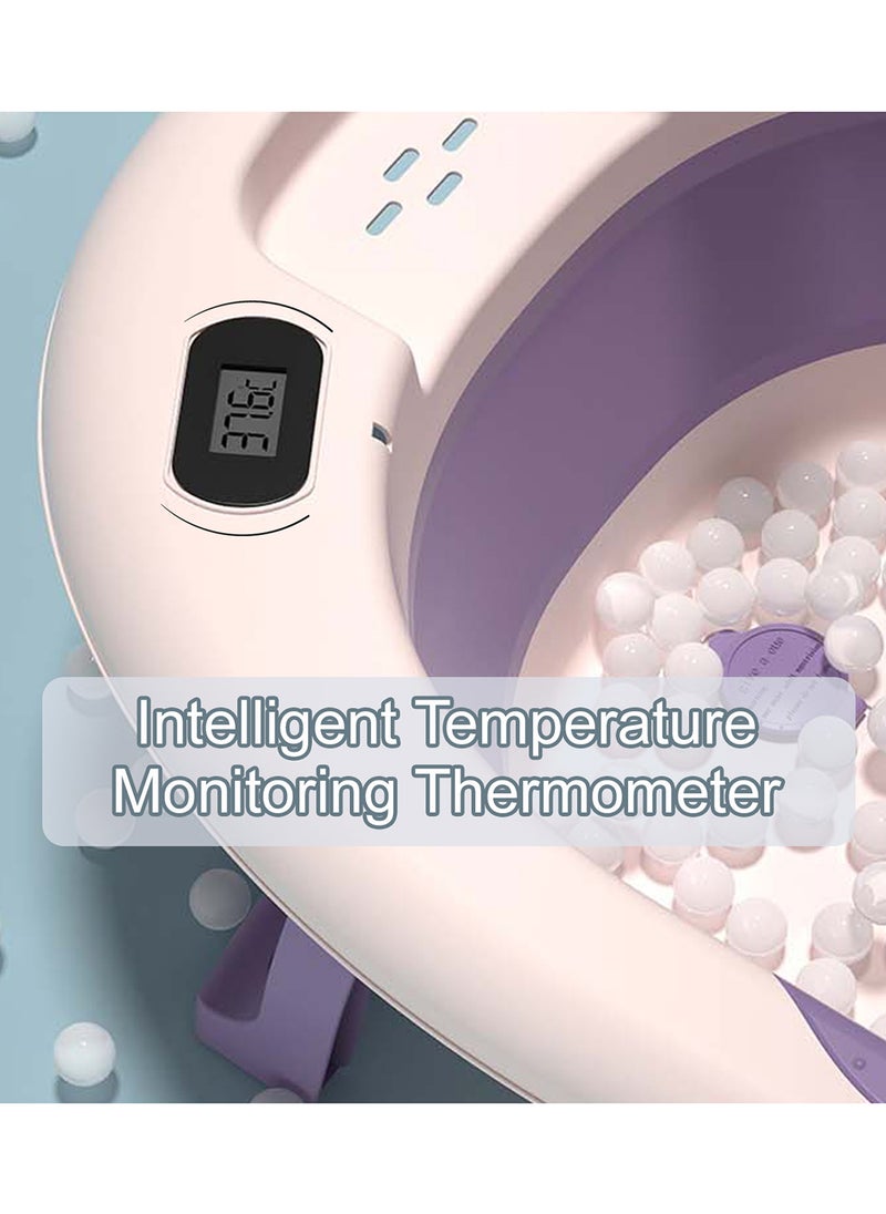 Eazy Kids - Temperature Controlled Foldable Bathtub With Intelligent Temperature Monitoring Thermometer And Baby Head Shampoo Wash Rinse Mug - Purple - Image 1