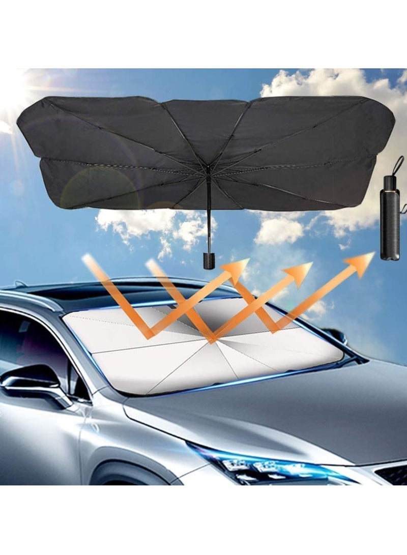 Car Umbrella Sun Shade Cover, Foldable Sun Shades Car for Windshield Parasol to Keep Your Vehicle Cool and Damage Free, Block Heat UV Rays Sun Visor Protector, Easy to Use 50x25 inch - Image 1