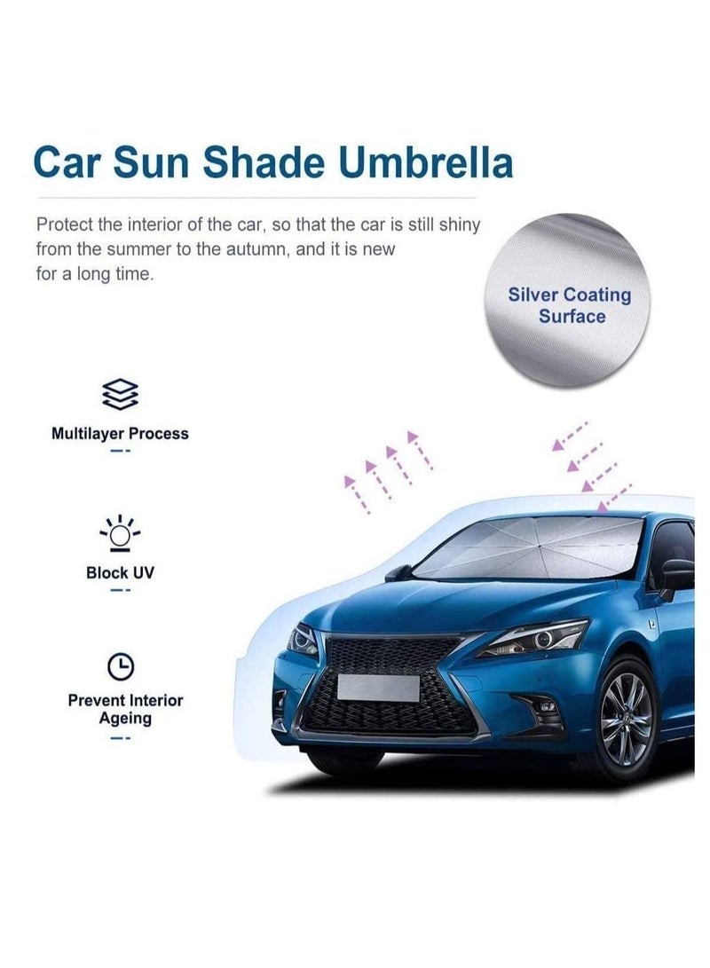 Car Umbrella Sun Shade Cover, Foldable Sun Shades Car for Windshield Parasol to Keep Your Vehicle Cool and Damage Free, Block Heat UV Rays Sun Visor Protector, Easy to Use 50x25 inch - Image 3