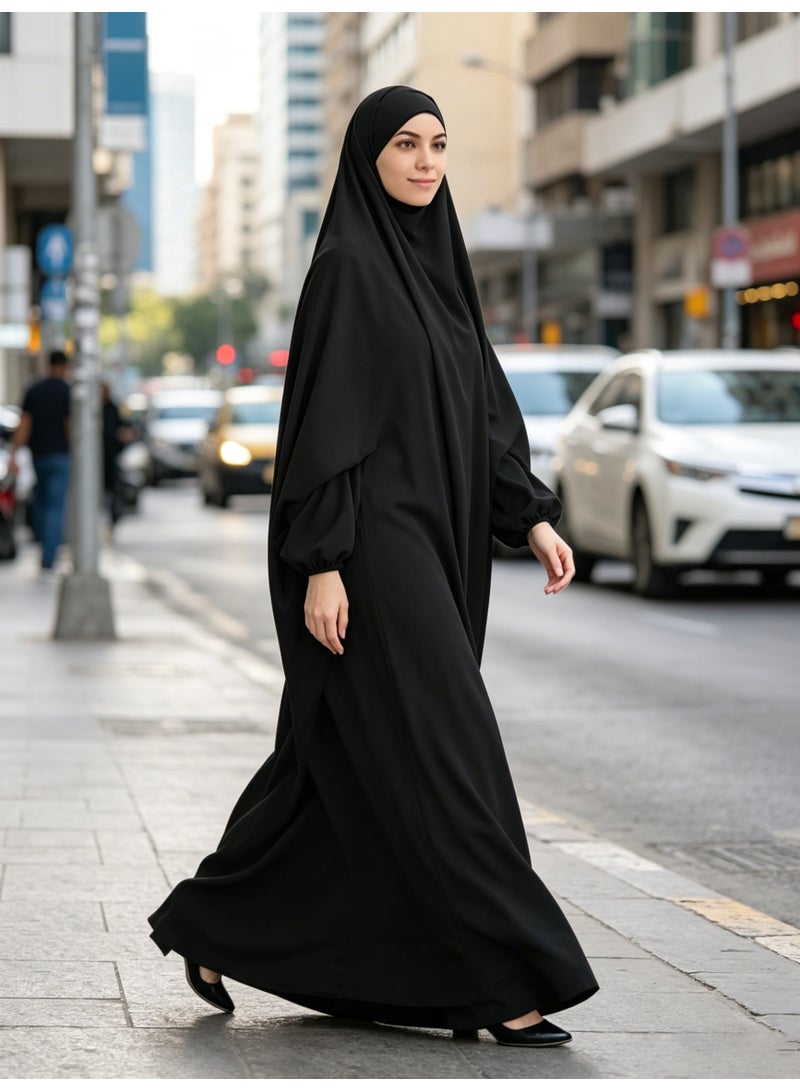طقم صلاة نسائي مسلم من قطعة واحدة بغطاء رأس وحجاب، رداء إسلامي - Image 5
