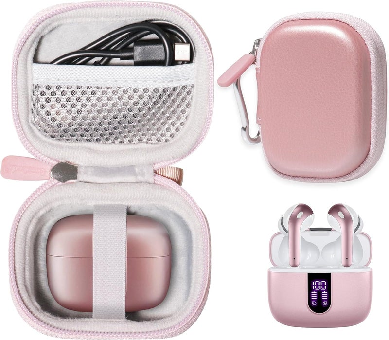 CaseSack Case for TAGRY X08 Bluetooth Headphones True Wireless Earbuds 60H, mesh Pocket for Charge Cable (Rose Gold) - Image 2